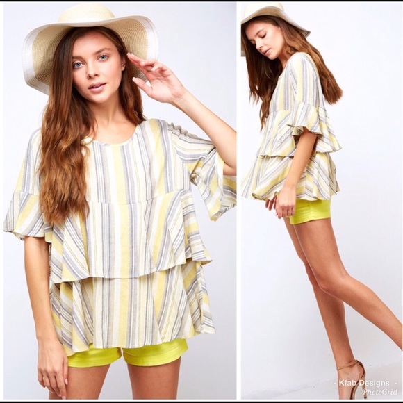 Yellow Striped Ruffle Top - Picture 7 of 7